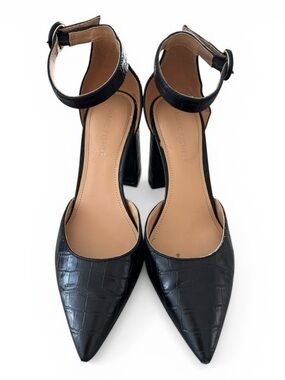 Marc Fisher Black Faux-Croc Pointed Ankle-Strap Heels